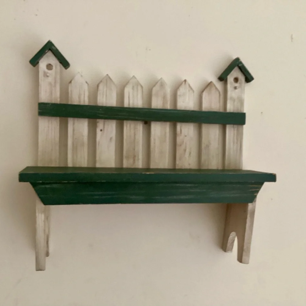Rustic Green and Cream Wall Shelf with Planter